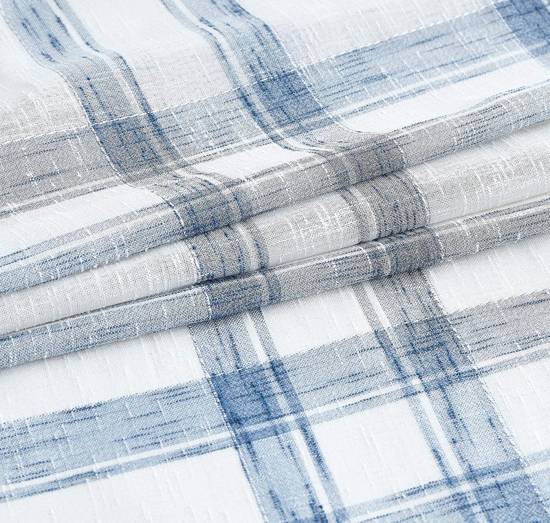 Randall Buffalo Plaid Semi Sheer Curtains for Living Room Linen-Look Geometric Light Filtering Dining Room Window Drape for Farmhouse Bedroom Study Room,Blue/White,54x84 inch Long,2 Panels - Image 2